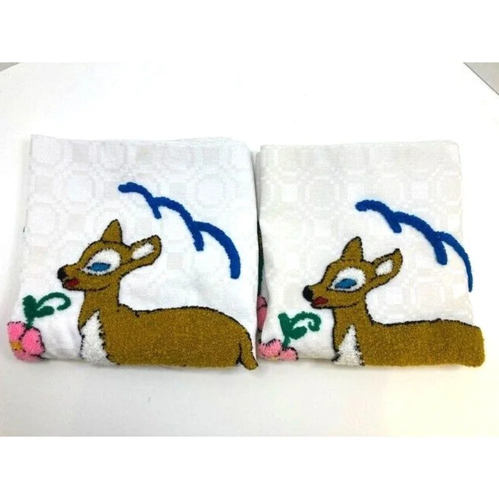 Set of 2 Vtg Pillow Cases w/Deer Butterfly with Flower‎ Punch Stich Handmade
